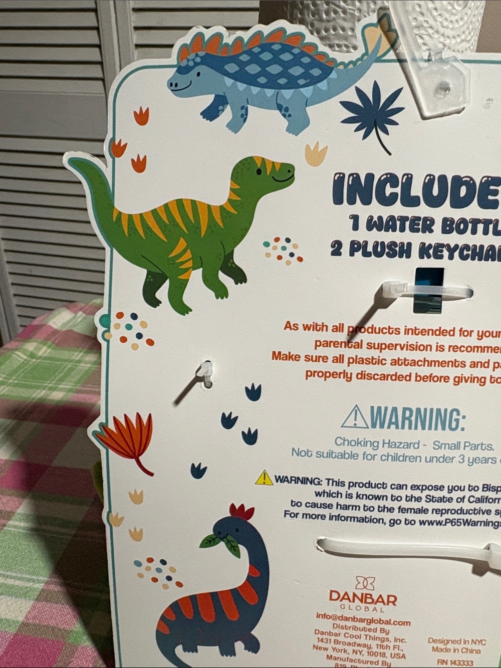 Kids Dino Water Bottle with Plush Keychain Set - Blue - Picture 4 of 5